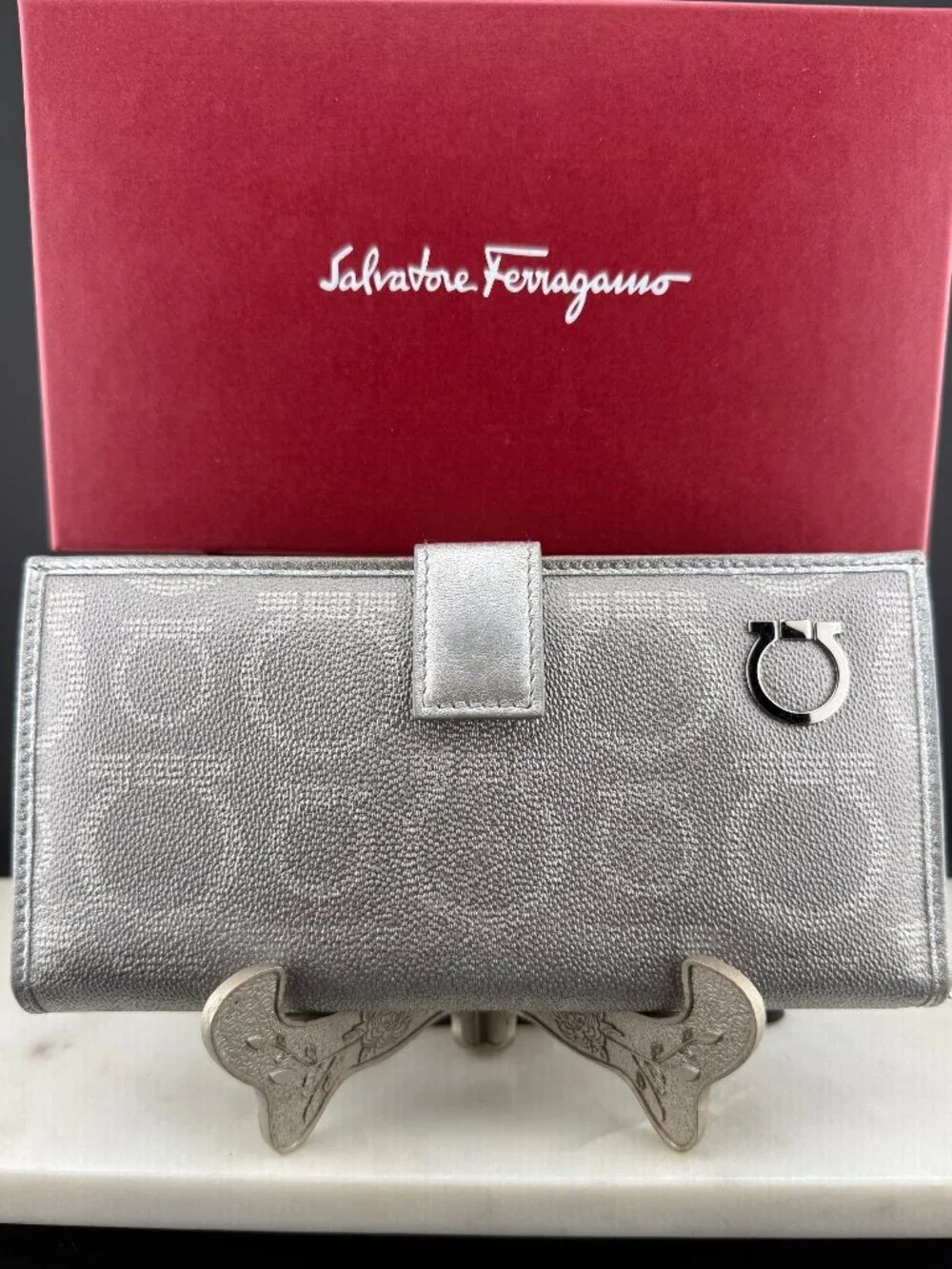Vintage Salvatore Ferragamo Gancini Silver Wallet